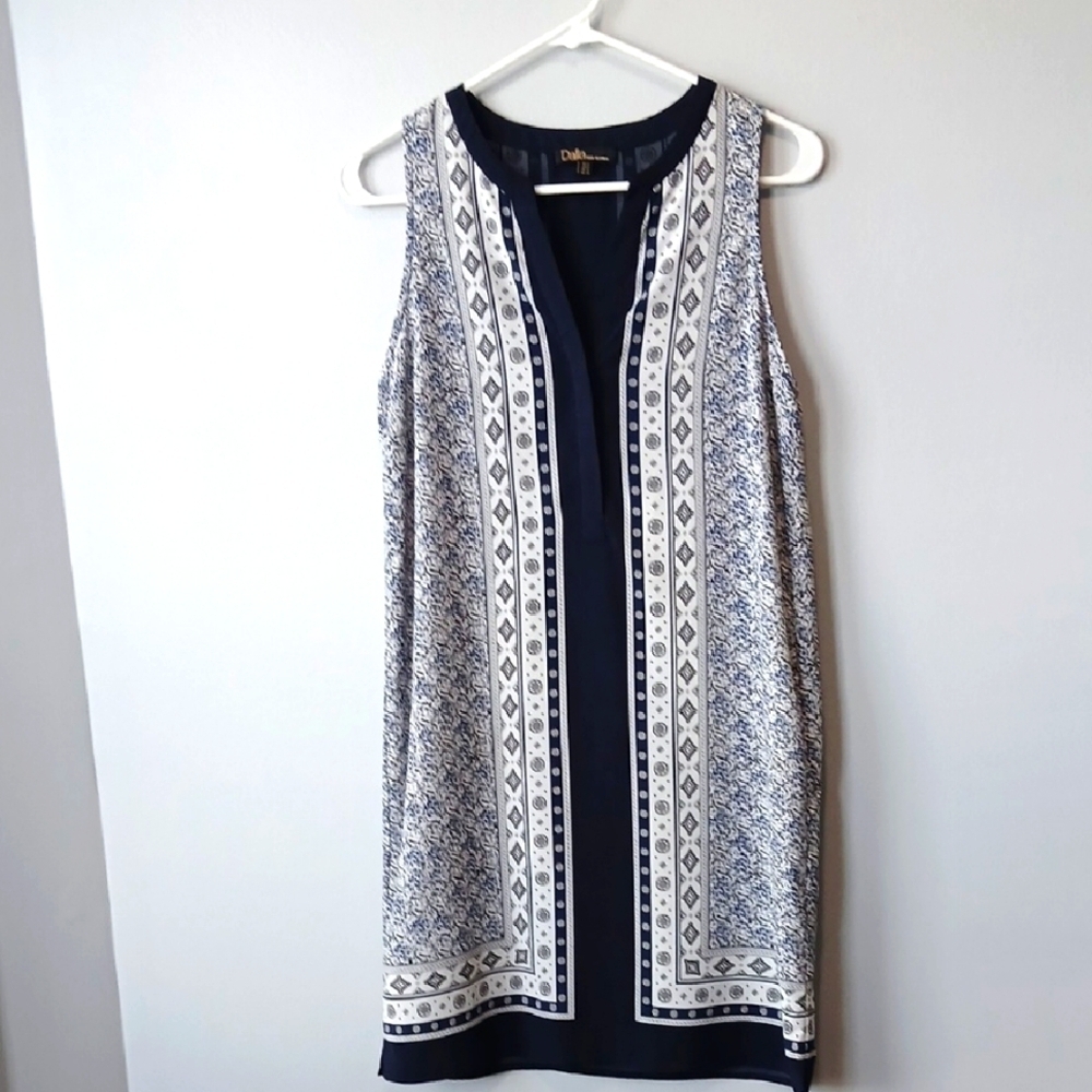 Dalia Sleeveless Scarf Print Midi Womens 4 Summer Casual Shift